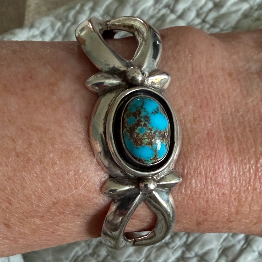 VTG Betty Rose Billie turquoise sterling cuff bracelet SMALL